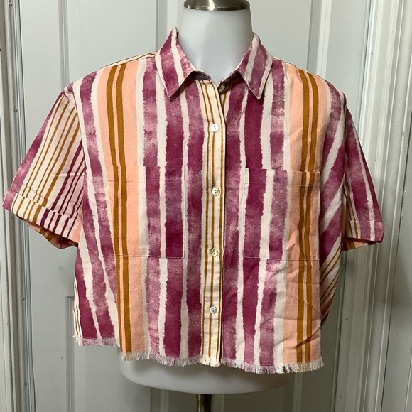 Shade & Shore Casual striped, cropped shirt button up size Small. NWT - Picture 2 of 8